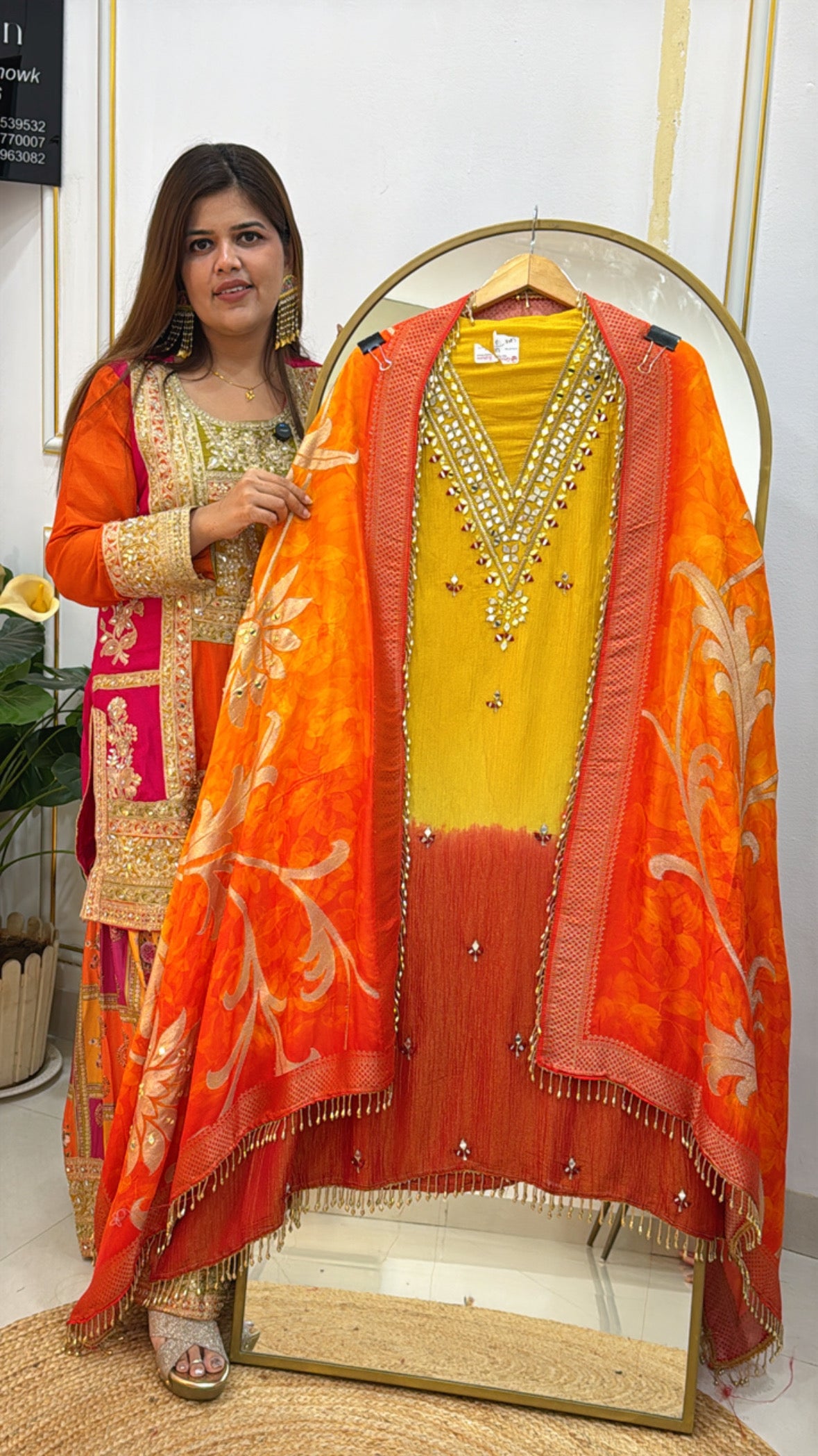 Designer Pure Crushed Shimmer Silk Suit with Ombre Style & Mirror Work Detailing GF 452
